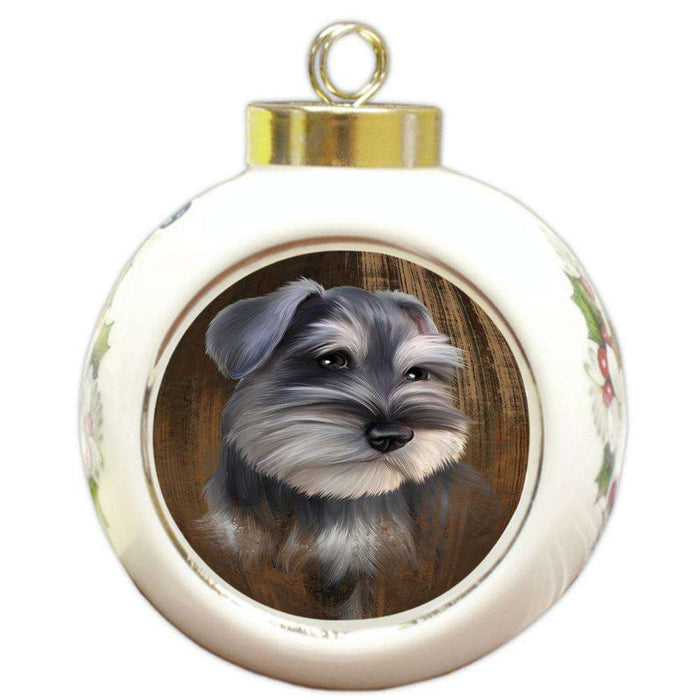 Rustic Schnauzer Dog Round Ball Christmas Ornament RBPOR50473