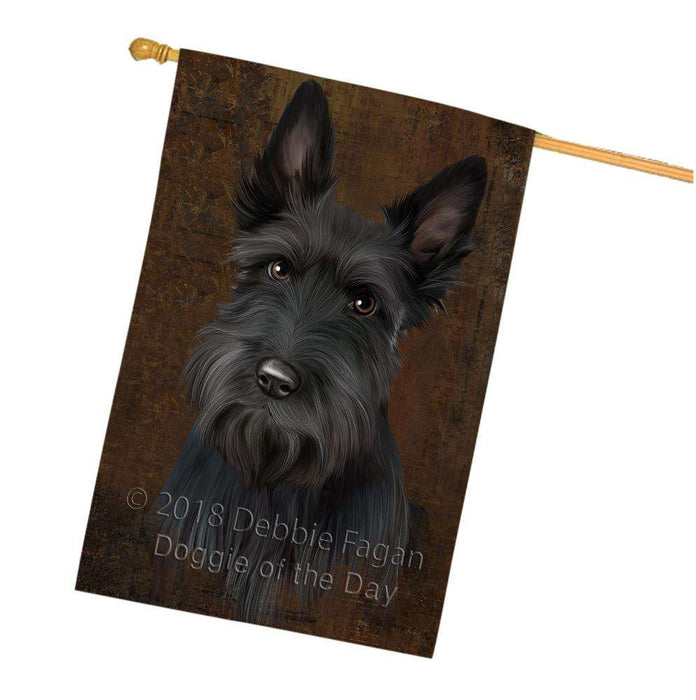 Rustic Scottish Terrier Dog House Flag FLG54675
