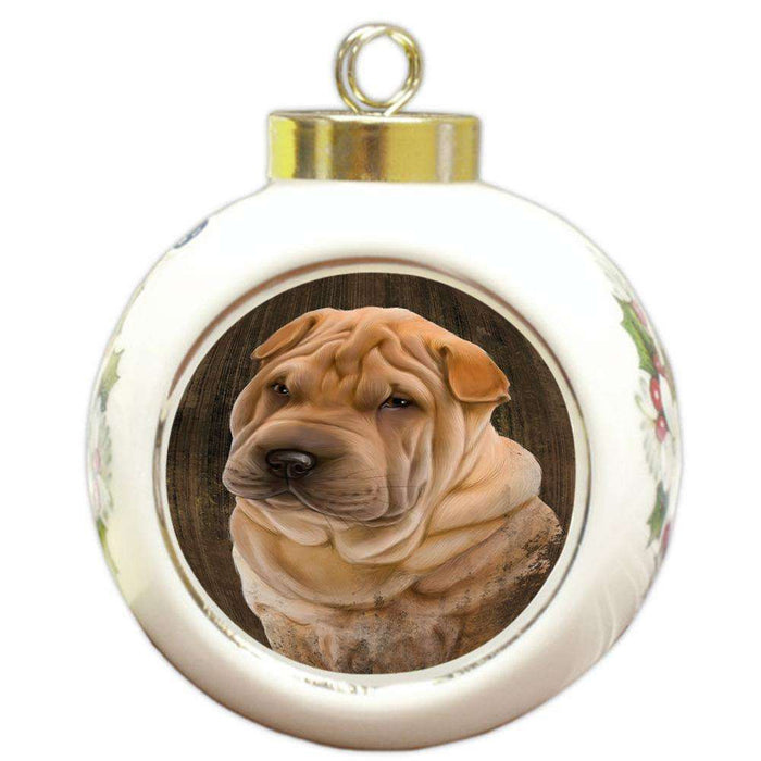 Rustic Shar Pei Dog Round Ball Christmas Ornament RBPOR50476