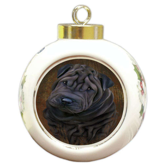 Rustic Shar Pei Dog Round Ball Christmas Ornament RBPOR50477