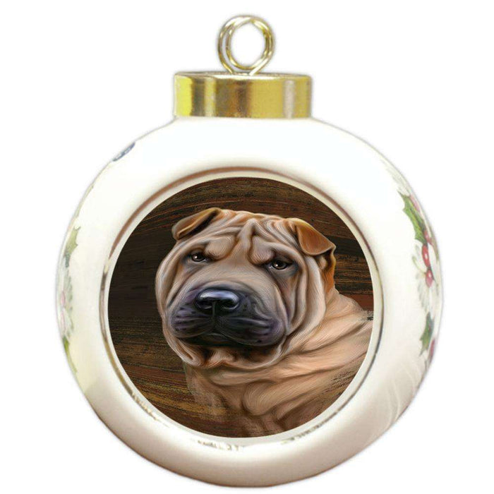 Rustic Shar Pei Dog Round Ball Christmas Ornament RBPOR50478