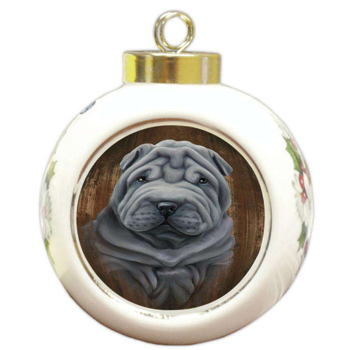 Rustic Shar Pei Dog Round Ball Christmas Ornament RBPOR50479