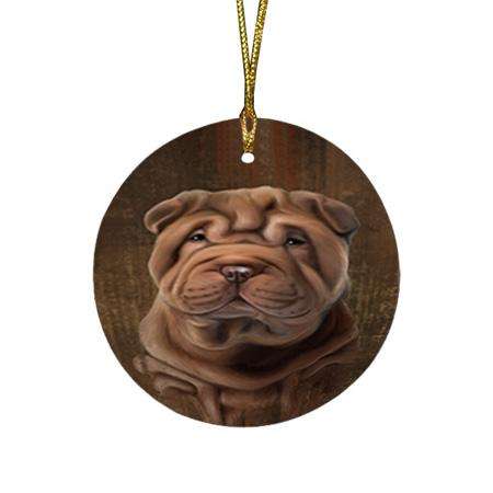Rustic Shar Pei Dog Round Flat Christmas Ornament RFPOR50466