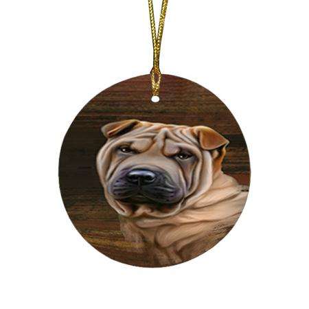 Rustic Shar Pei Dog Round Flat Christmas Ornament RFPOR50469
