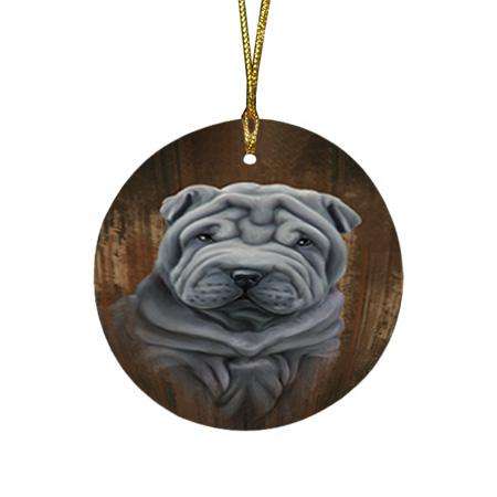 Rustic Shar Pei Dog Round Flat Christmas Ornament RFPOR50470
