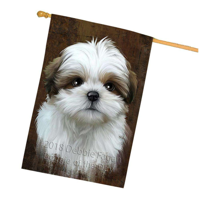 Rustic Shih Tzu Dog House Flag FLG54677