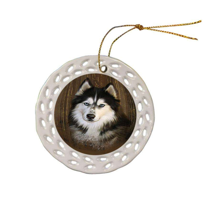Rustic Siberian Husky Dog Ceramic Doily Ornament DPOR50490