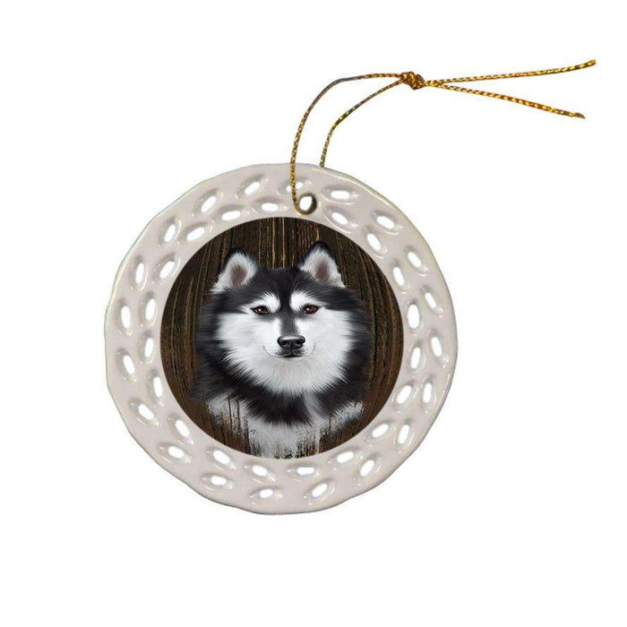Rustic Siberian Husky Dog Ceramic Doily Ornament DPOR50589
