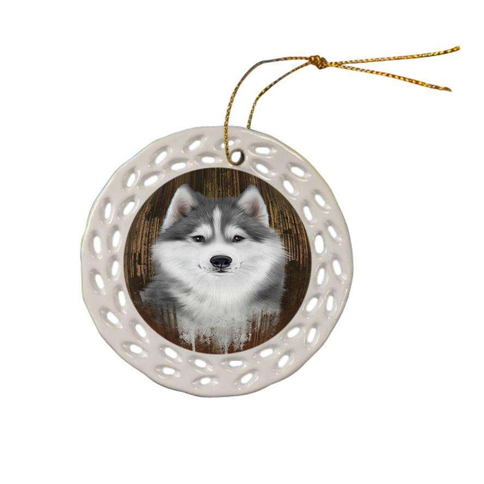 Rustic Siberian Husky Dog Ceramic Doily Ornament DPOR50590