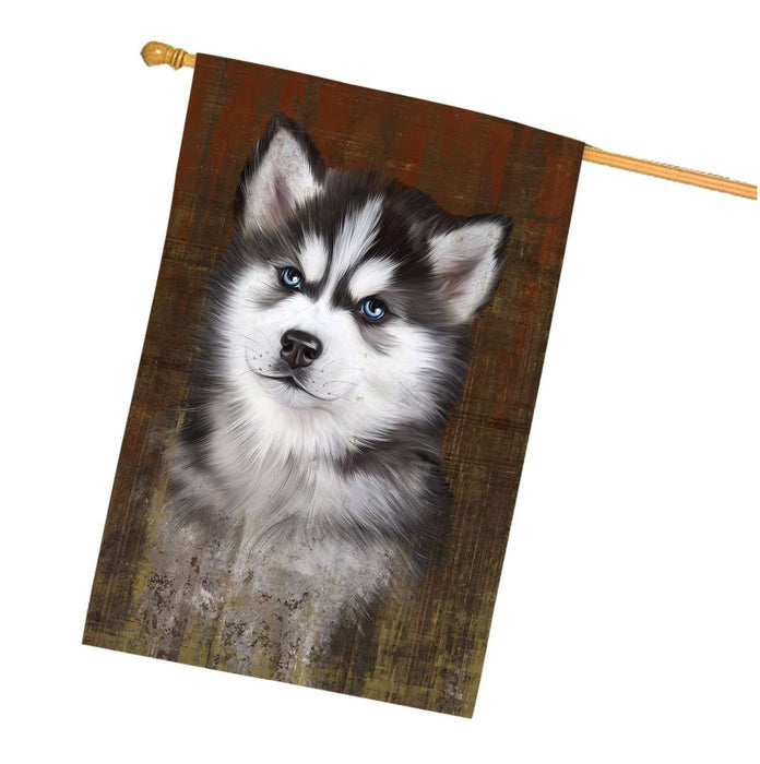 Rustic Siberian Husky Dog House Flag FLG48210