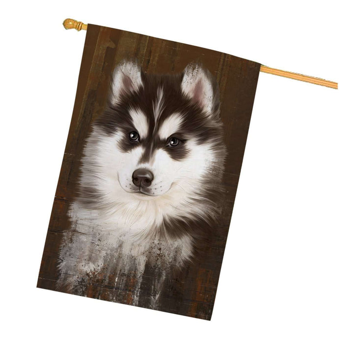Rustic Siberian Husky Dog House Flag FLG48211