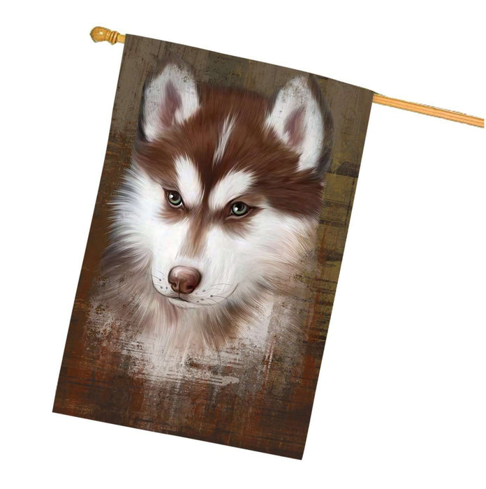 Rustic Siberian Husky Dog House Flag FLG48213