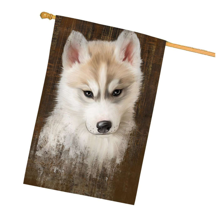 Rustic Siberian Husky Dog House Flag FLG48214