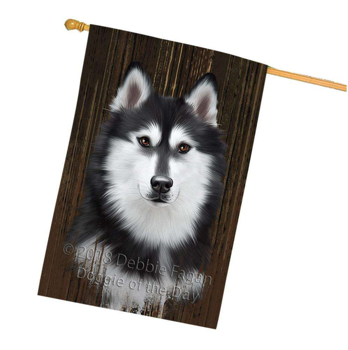 Rustic Siberian Husky Dog House Flag FLG50618