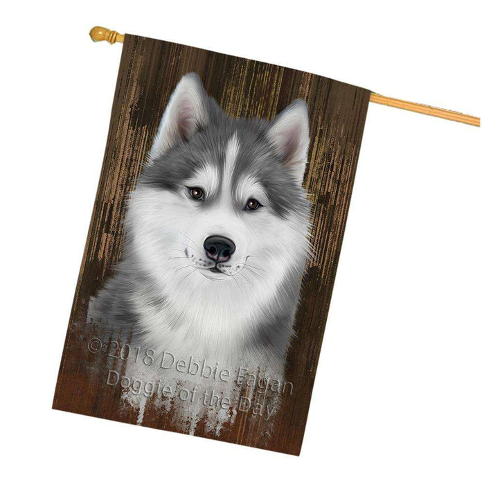 Rustic Siberian Husky Dog House Flag FLG50619