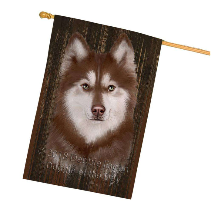 Rustic Siberian Husky Dog House Flag FLG50620