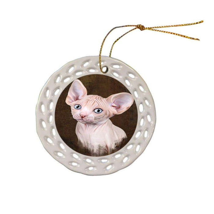 Rustic Sphynx Cat Ceramic Doily Ornament DPOR54486