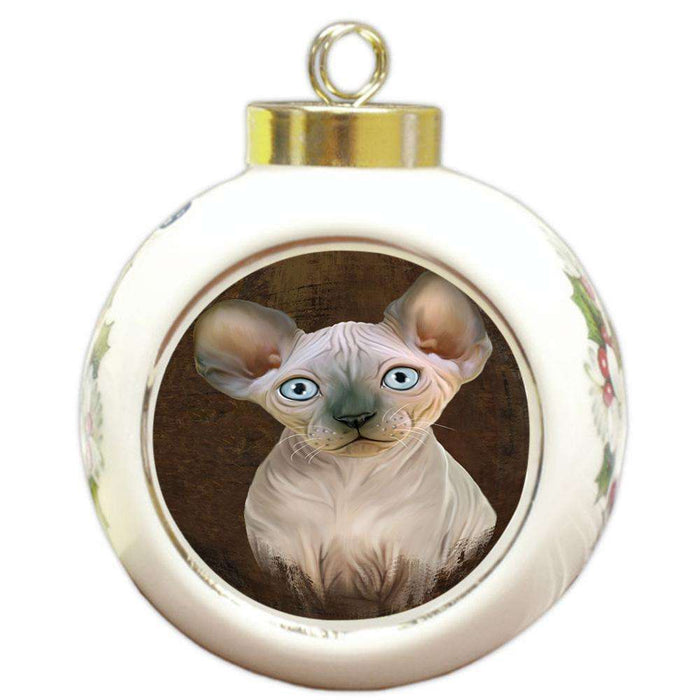 Rustic Sphynx Cat Round Ball Christmas Ornament RBPOR54488