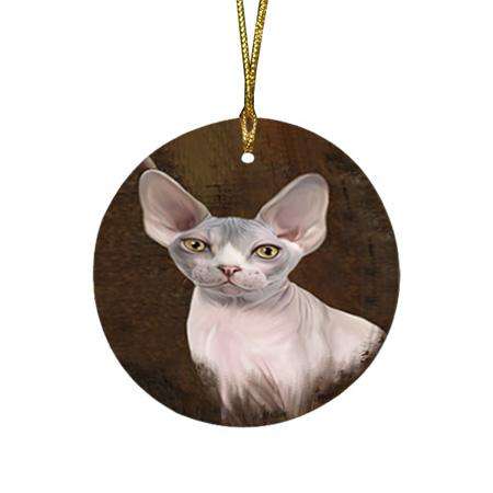 Rustic Sphynx Cat Round Flat Christmas Ornament RFPOR54475