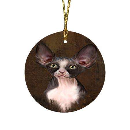 Rustic Sphynx Cat Round Flat Christmas Ornament RFPOR54476