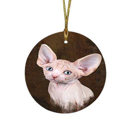 Rustic Sphynx Cat Round Flat Christmas Ornament RFPOR54477