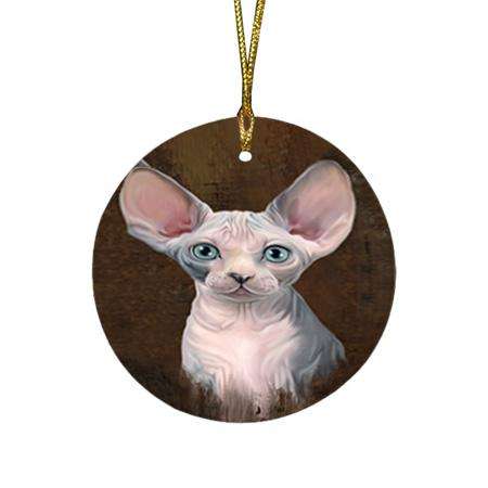 Rustic Sphynx Cat Round Flat Christmas Ornament RFPOR54478