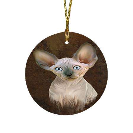 Rustic Sphynx Cat Round Flat Christmas Ornament RFPOR54479