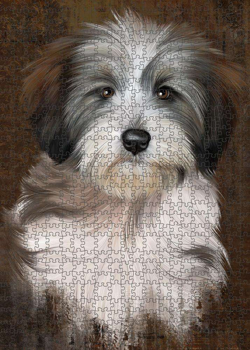 Rustic Tibetan Terrier Dog Puzzle with Photo Tin PUZL85116