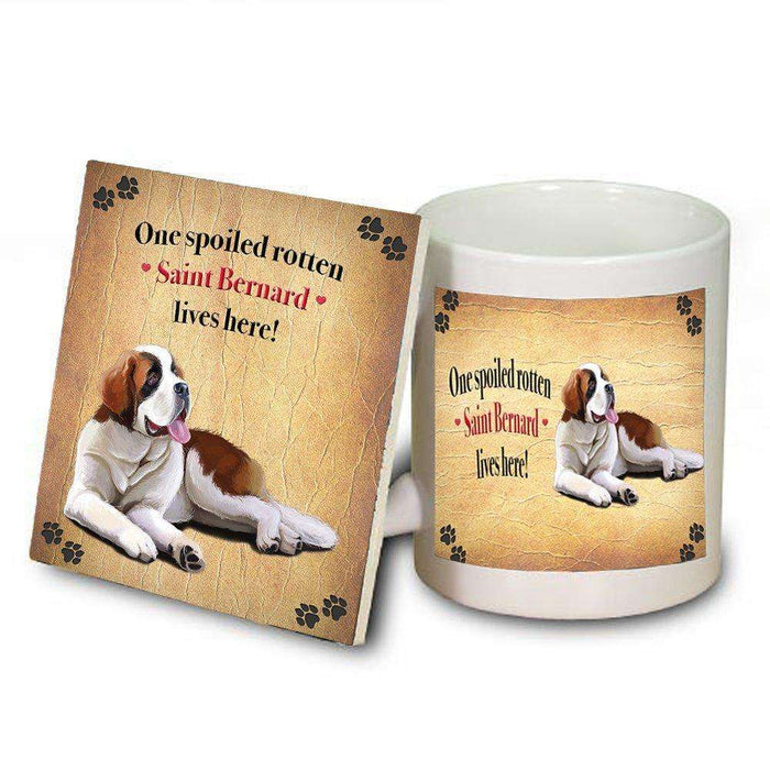 Saint Bernard Portrait Spoiled Rotten Dog Coaster and Mug Combo Gift Set