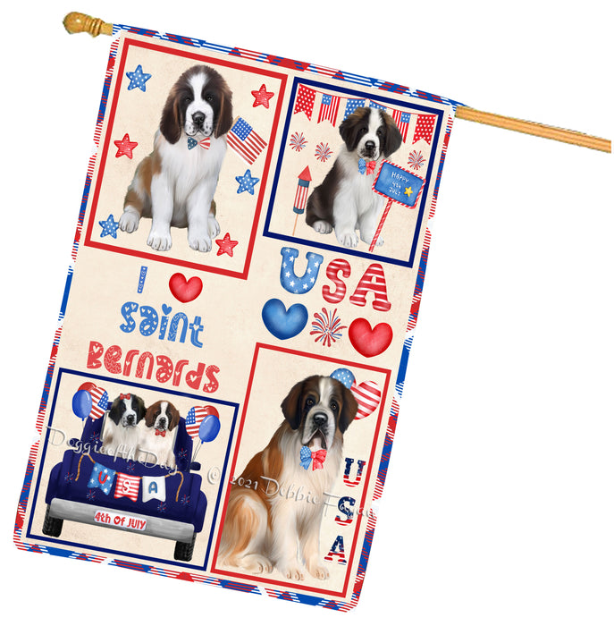 4th of July Independence Day I Love USA Saint Bernard Dogs House flag FLG66989