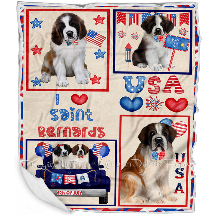 4th of July Independence Day I Love USA Saint Bernard Dogs Blanket BLNKT143536
