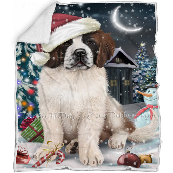 Have a Holly Jolly Christmas Saint Bernard Dog in Holiday Background Blanket D158