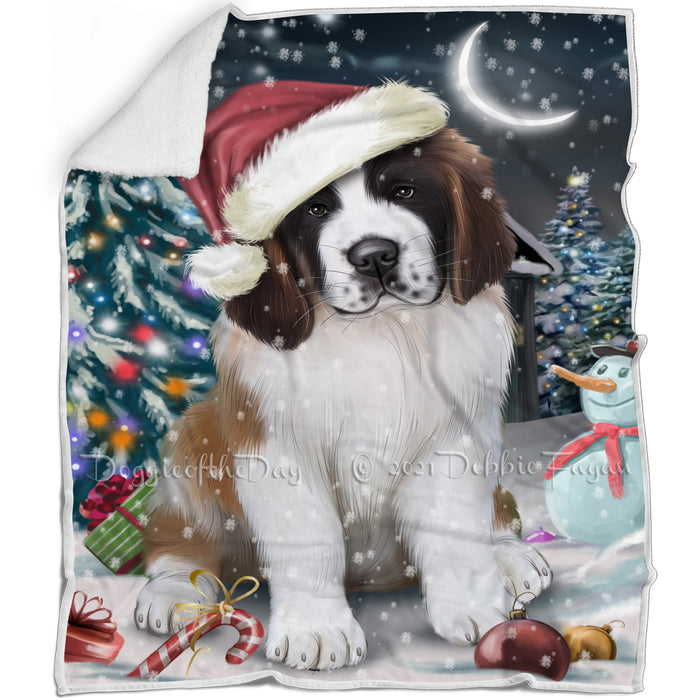 Have a Holly Jolly Christmas Saint Bernard Dog in Holiday Background Blanket D159