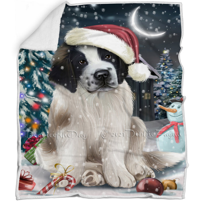 Have a Holly Jolly Christmas Saint Bernard Dog in Holiday Background Blanket D160
