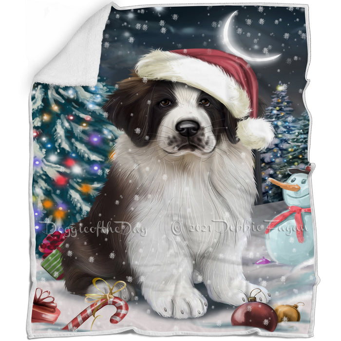 Have a Holly Jolly Christmas Saint Bernard Dog in Holiday Background Blanket D161