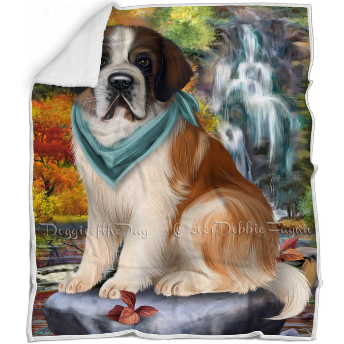 Scenic Waterfall Saint Bernard Dog Blanket BLNKT60987
