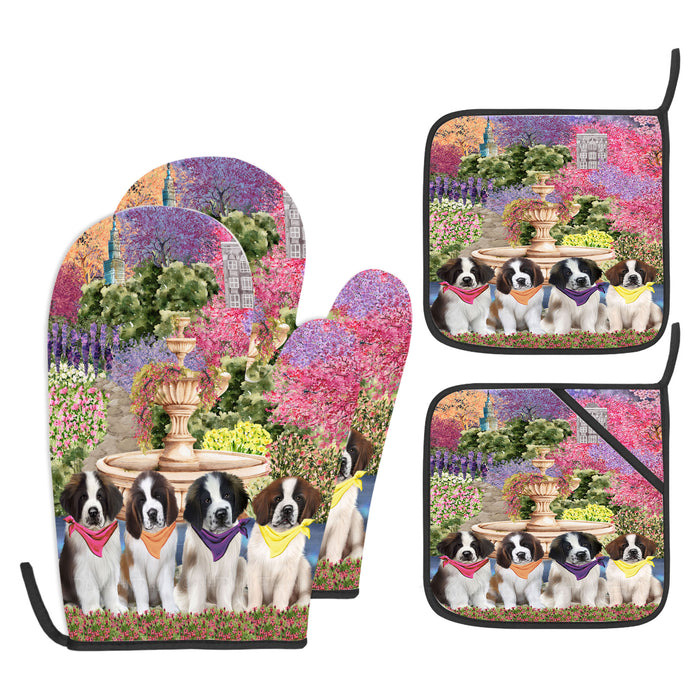 Saint Bernard Oven Mitts and Pot Holder Set, Kitchen Gloves for Cooking with Potholders, Explore a Variety of Custom Designs, Personalized, Pet & Dog Gifts