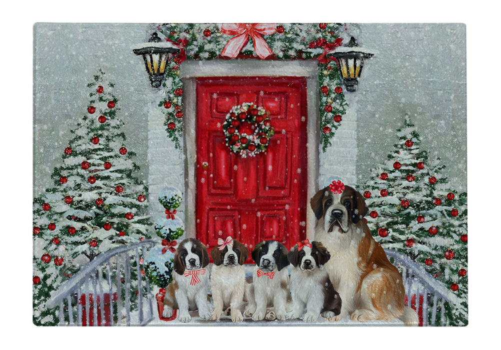 Christmas Holiday Welcome Saint Bernard Dogs Cutting Board - For Kitchen - Scratch & Stain Resistant - Designed To Stay In Place - Easy To Clean By Hand - Perfect for Chopping Meats, Vegetables