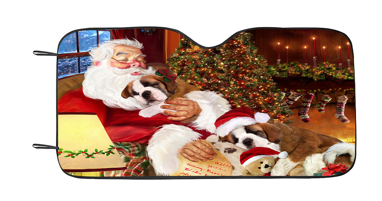 Santa Sleeping with Saint Bernard Dogs Car Sun Shade
