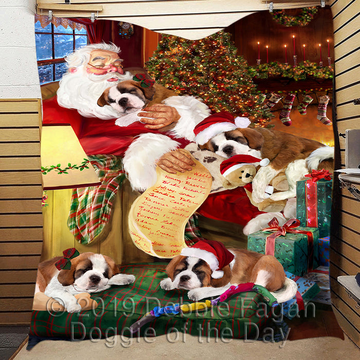 Santa Sleeping with Saint Bernard Dogs Quilt