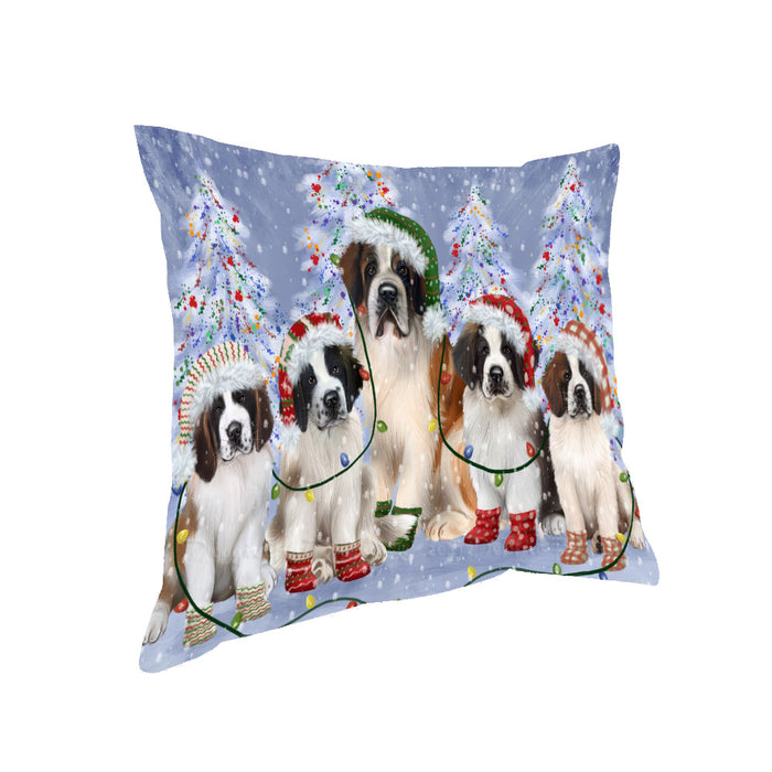 Christmas Lights and Saint Bernard Dogs Pillow with Top Quality High-Resolution Images - Ultra Soft Pet Pillows for Sleeping - Reversible & Comfort - Ideal Gift for Dog Lover - Cushion for Sofa Couch Bed - 100% Polyester