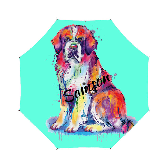 Custom Pet Name Personalized Watercolor Saint Bernard DogSemi-Automatic Foldable Umbrella
