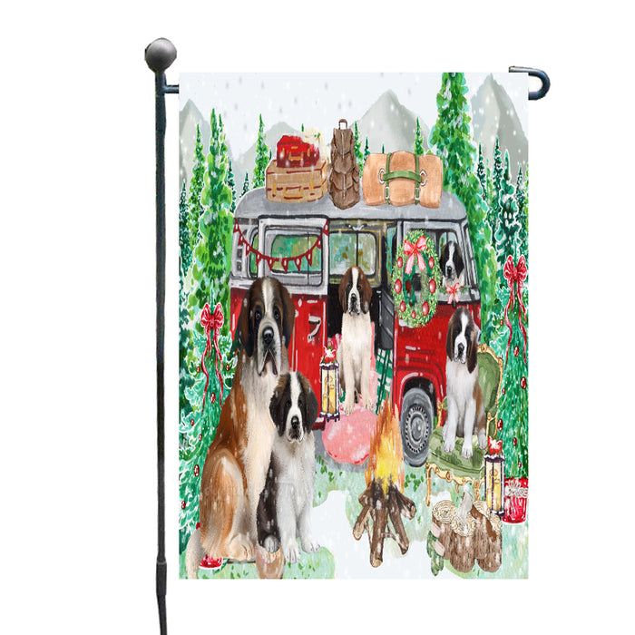 Christmas Time Camping with Saint Bernard Dogs Garden Flags- Outdoor Double Sided Garden Yard Porch Lawn Spring Decorative Vertical Home Flags 12 1/2"w x 18"h