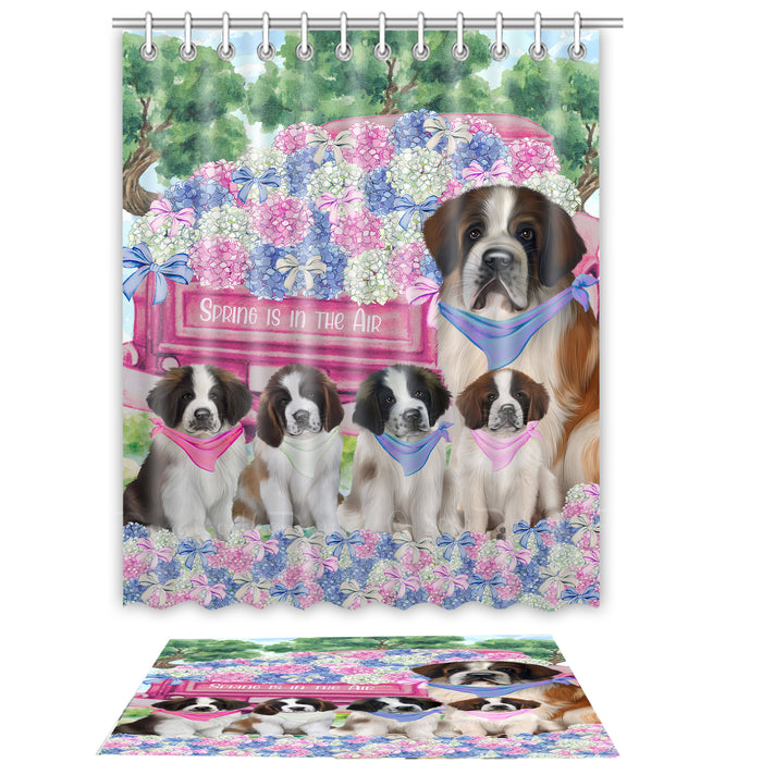 Saint Bernard Shower Curtain & Bath Mat Set, Bathroom Decor Curtains with hooks and Rug, Explore a Variety of Designs, Personalized, Custom, Dog Lover's Gifts
