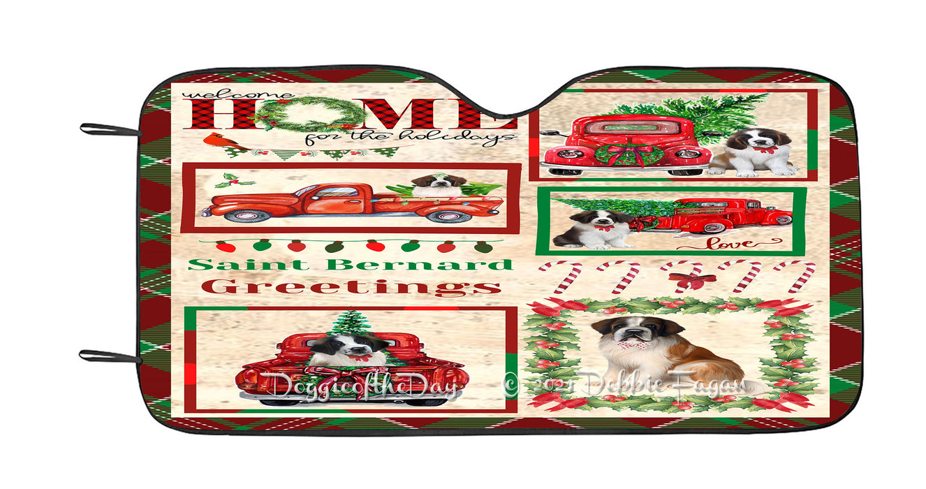 Welcome Home for Christmas Holidays Saint Bernard Dogs Car Sun Shade Cover Curtain