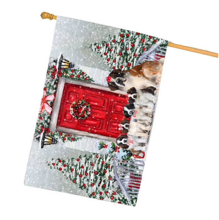 Christmas Holiday Welcome Saint Bernard Dogs House Flag Outdoor Decorative Double Sided Pet Portrait Weather Resistant Premium Quality Animal Printed Home Decorative Flags 100% Polyester