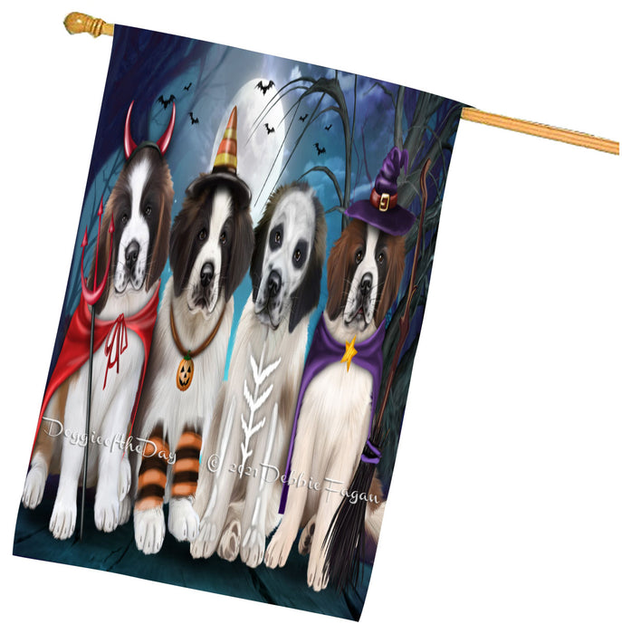 Halloween Trick or Treat Saint Bernard Dogs House Flag Outdoor Decorative Double Sided Pet Portrait Weather Resistant Premium Quality Animal Printed Home Decorative Flags 100% Polyester