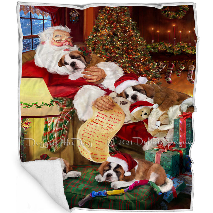 Saint Bernard Dog and Puppies Sleeping with Santa Blanket
