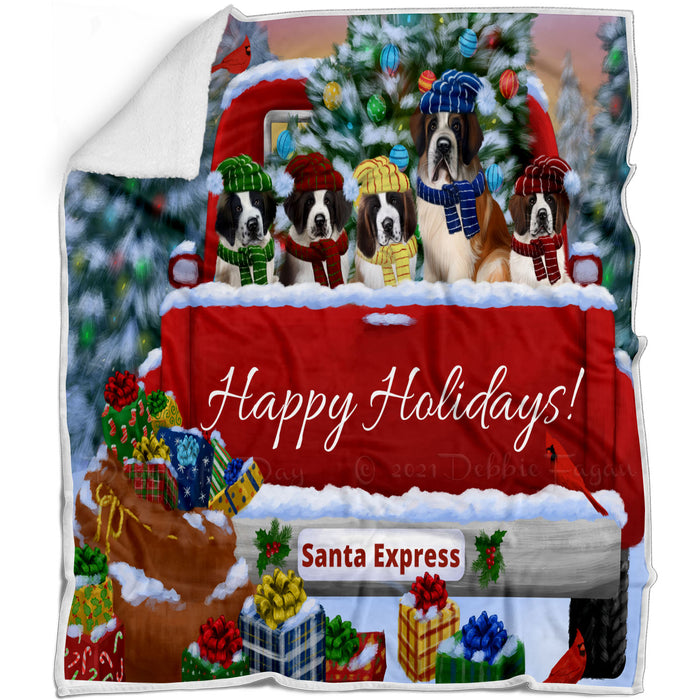 Christmas Red Truck Travlin Home for the Holidays Saint Bernard Dogs Blanket - Lightweight Soft Cozy and Durable Bed Blanket - Animal Theme Fuzzy Blanket for Sofa Couch