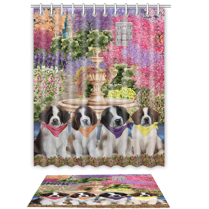 Saint Bernard Shower Curtain with Bath Mat Set: Explore a Variety of Designs, Personalized, Custom, Curtains and Rug Bathroom Decor, Dog and Pet Lovers Gift